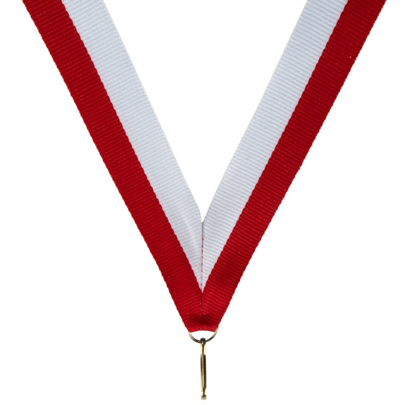 Rood wit halslint voor medaille – 22 mm breed met haak