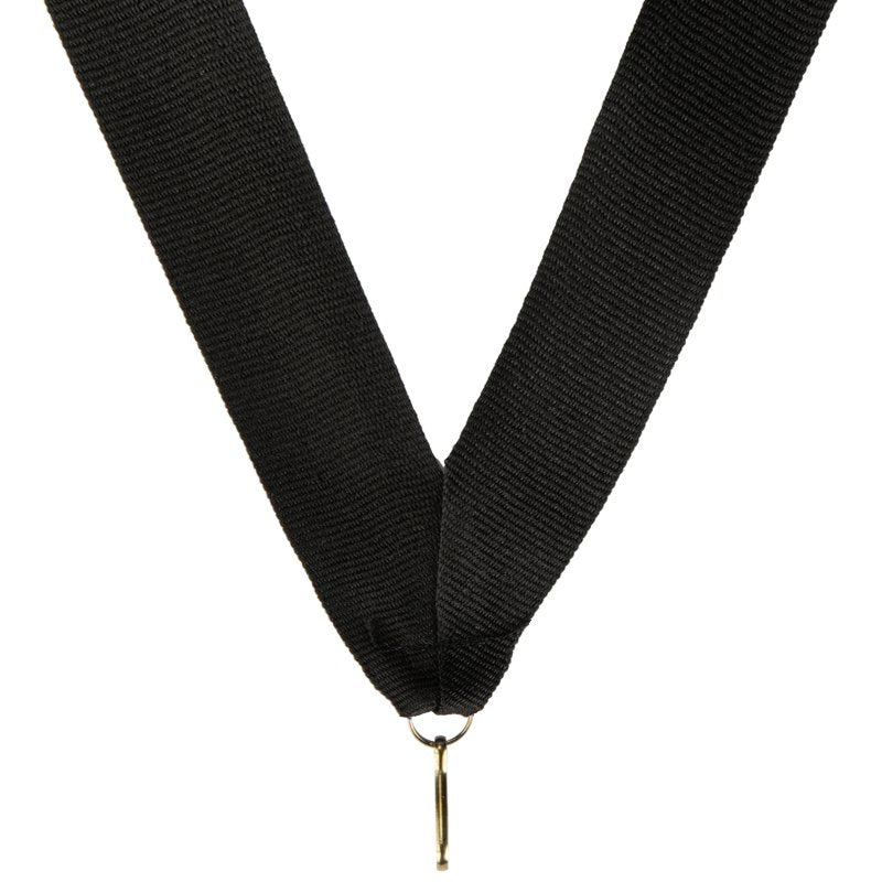 Zwart medaille halslint 22 mm breed met metalen haak