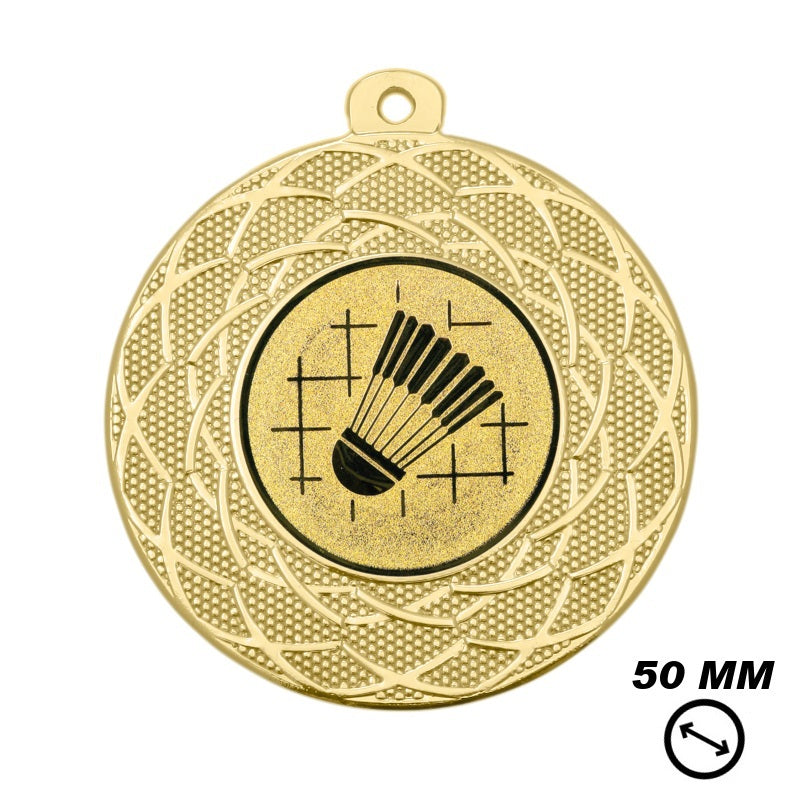 Badminton medaille goud 50 mm met shuttle afbeelding