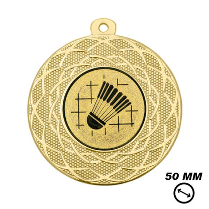 Badminton medaille goud 50 mm met shuttle afbeelding