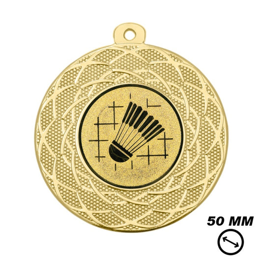 Badminton medaille goud 50 mm met shuttle afbeelding