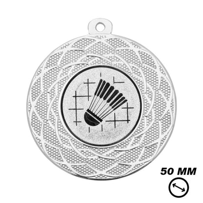 Badminton medaille zilver 50 mm met shuttle afbeelding