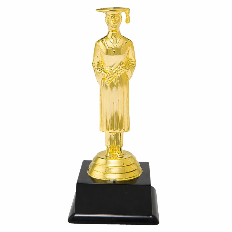 Geslaagd award man goud 17 cm met diploma en afstudeerhoed