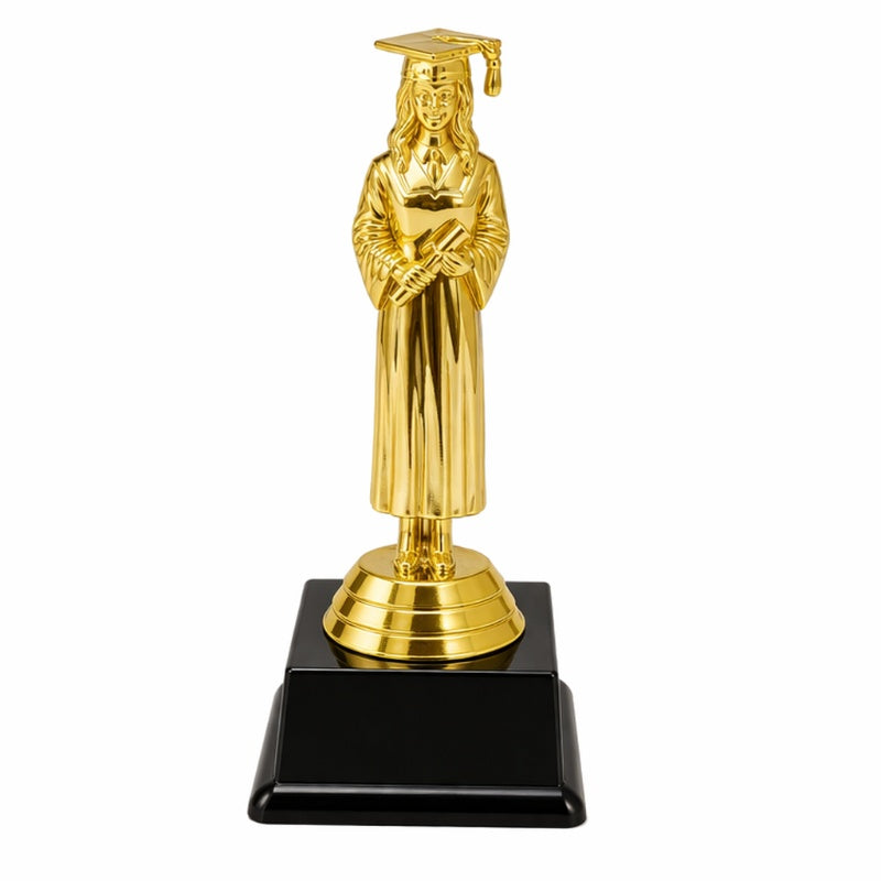 Geslaagd award vrouw goud 17 cm met diploma en graveerplaat op voet