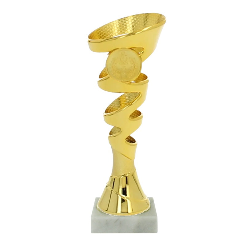 Gouden goedkope trofee van 17,5 cm met spiraalvorm en marmeren voet – MDS001