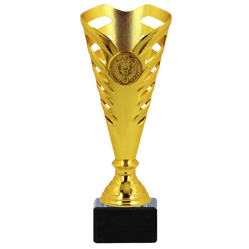 Gouden trofee Delhi MDS012-2 – 19,5 cm hoog – met logo-optie en tekstplaatje