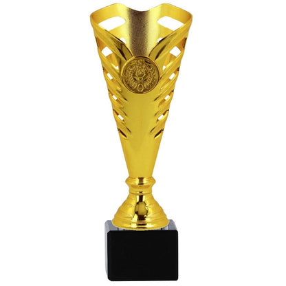 Gouden trofee Delhi MDS012-3 – 20,5 cm hoog – met geperforeerde kelk en luxe uitstraling