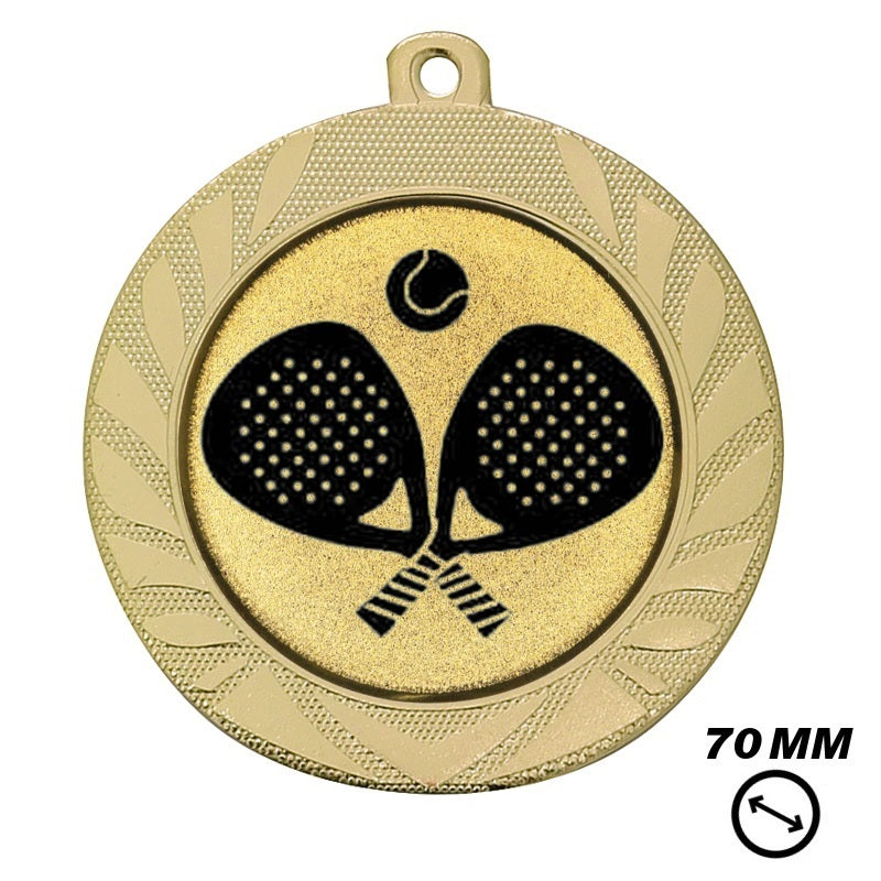 Grote gouden padel medaille 70 mm met rackets en bal ontwerp