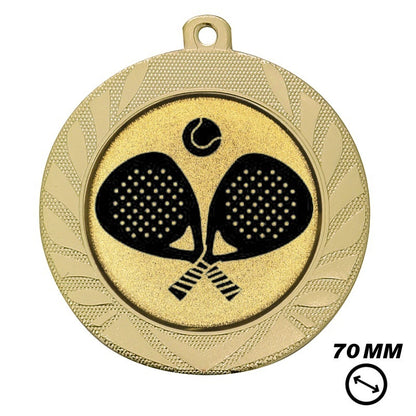 Grote gouden padel medaille 70 mm met rackets en bal ontwerp