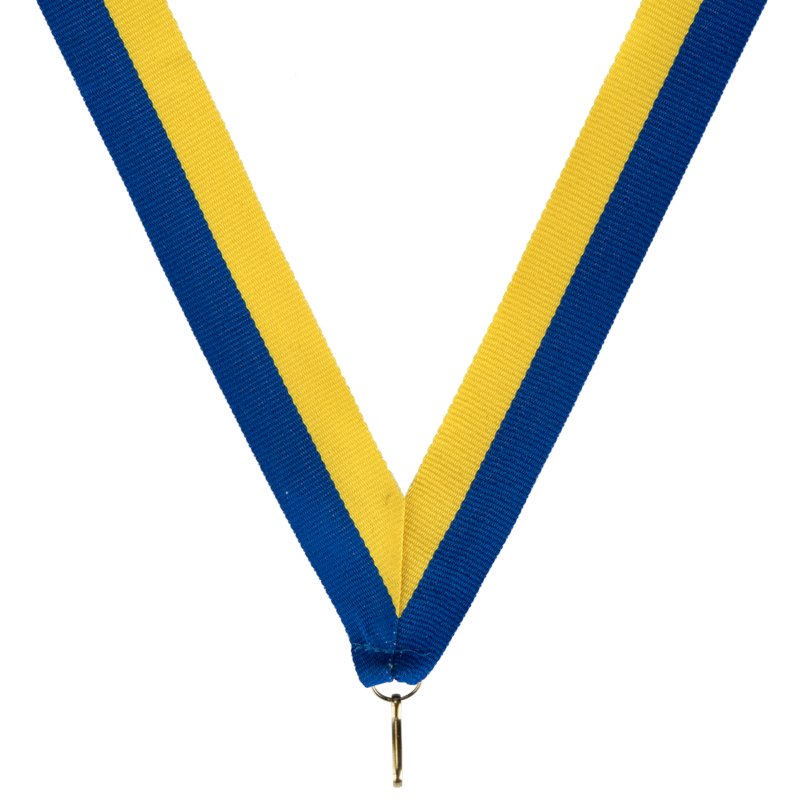 Blauw-geel halslint medaille – brede uitvoering 22 mm met haak