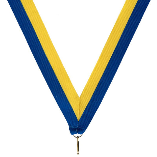 Blauw-geel halslint medaille – brede uitvoering 22 mm met haak