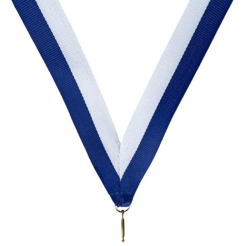 Blauw-wit halslint voor medaille – 22 mm breed met haak