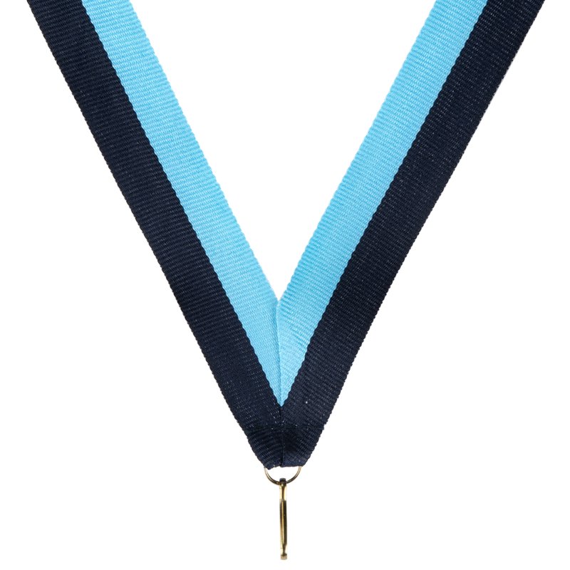 Donkerblauw lichtblauw halslint voor medaille – brede uitvoering – 22 mm