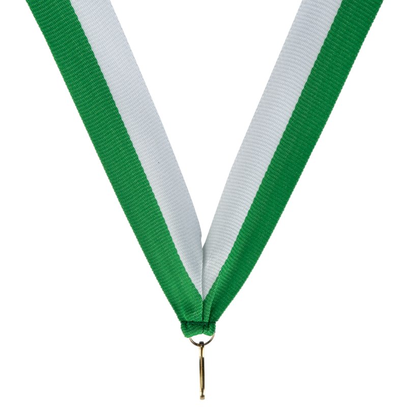 Groen wit halslint voor medaille – 22 mm breed met haak