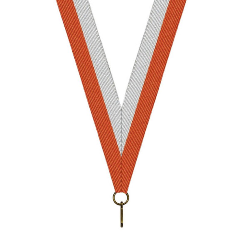 Oranje wit medaillelint – brede uitvoering – 22 mm met haak