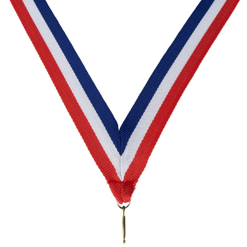 Halslint rood wit blauw – 22 mm breed – voor medailles met haak