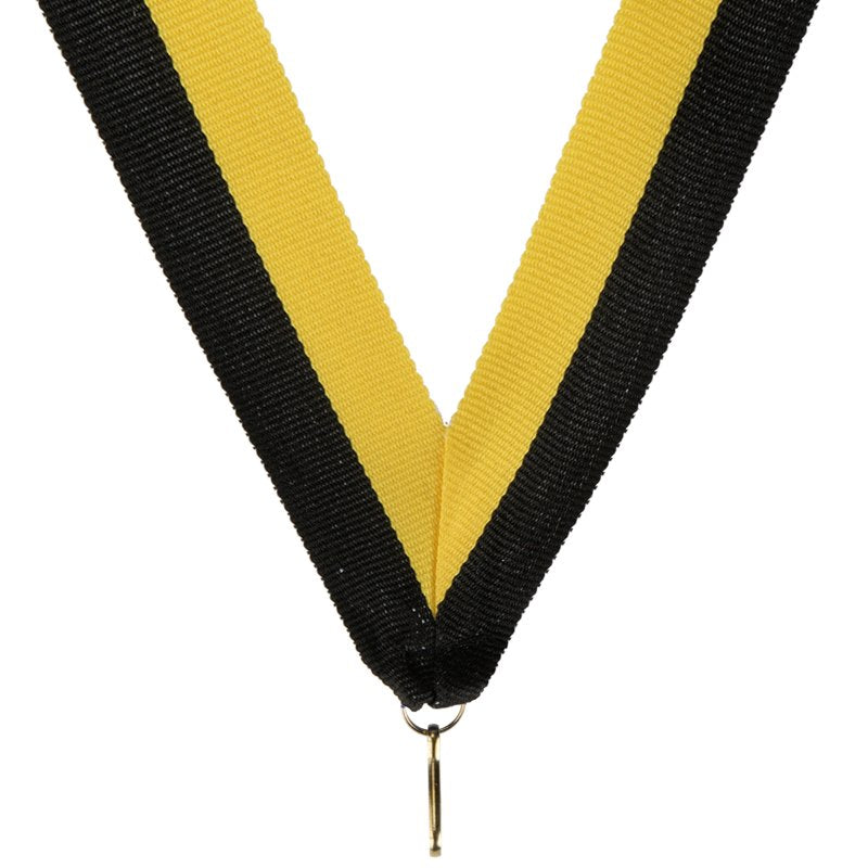 Zwart-geel medaille lint 22 mm breed met metalen haak