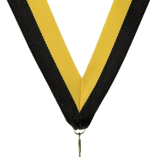 Zwart-geel medaille lint 22 mm breed met metalen haak