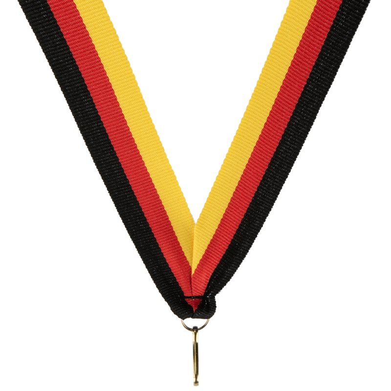 Zwart rood geel halslint – medaille – 22 mm breed met haak