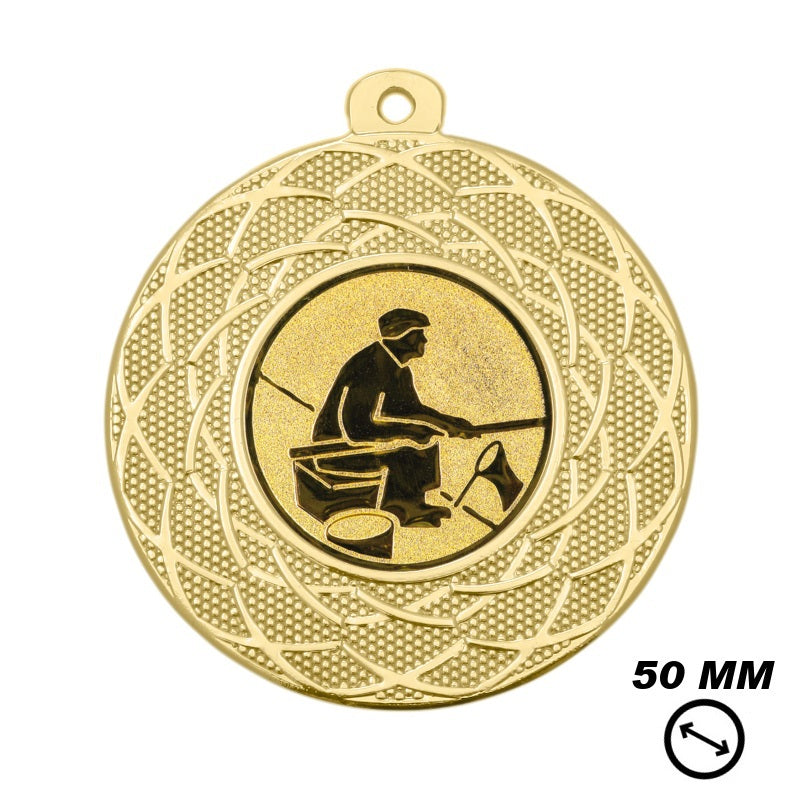 Hengelsport medaille 50 mm goud met afbeelding van visser