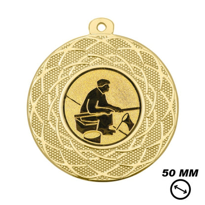 Hengelsport medaille 50 mm goud met afbeelding van visser