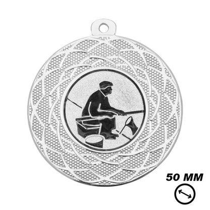 Hengelsport medaille 50 mm zilver met sportvisser