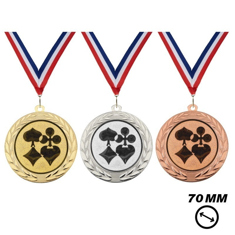 Kaartspel Medaille X70-13 70 mm in goud zilver en brons met speelkaartsymbolen