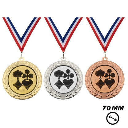 Kaartspel Medaille X70-13 70 mm in goud zilver en brons met speelkaartsymbolen