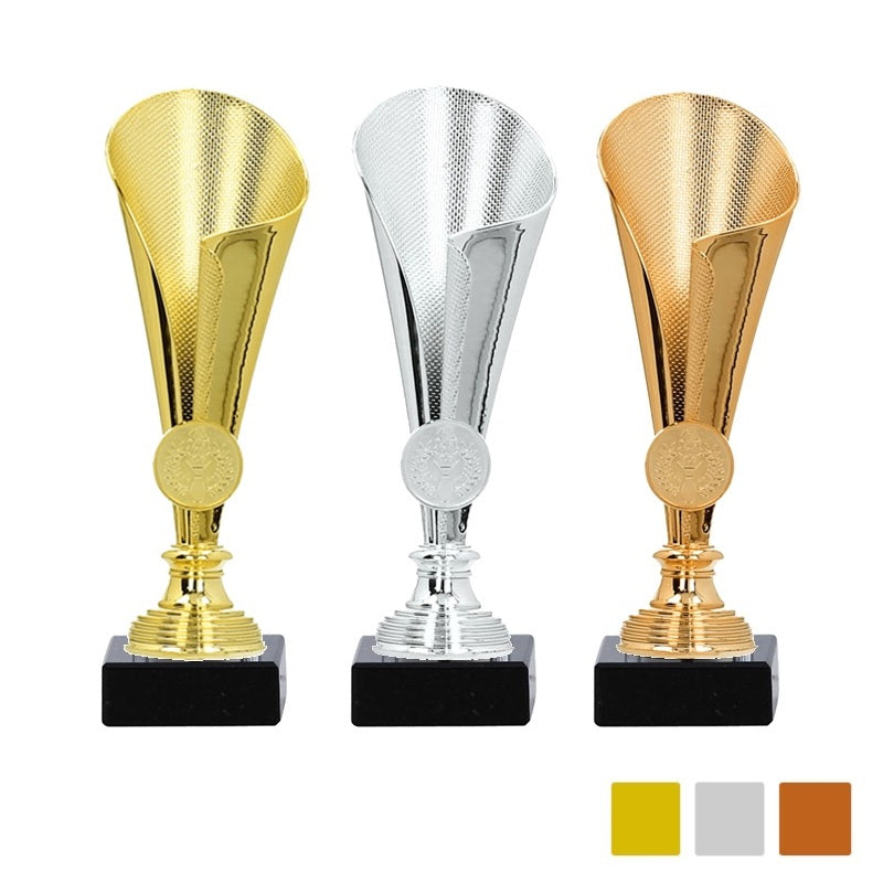 Lobos trofee 20 cm in goud, zilver en brons – met zwarte marmeren voet en optionele personalisatie met logo en tekst