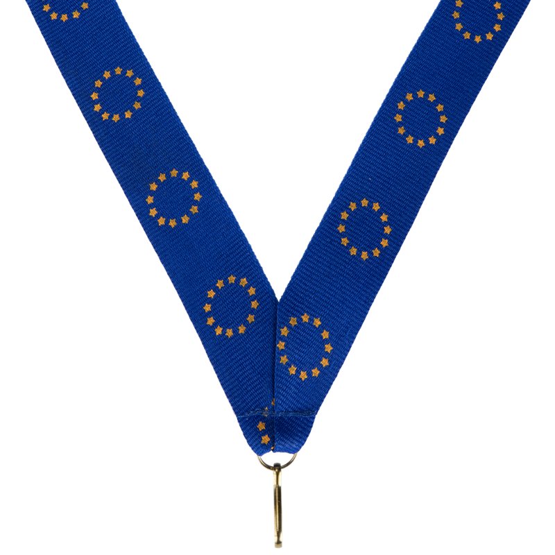 Blauw Europees medaille halslint met EU sterren en luxe afwerking, 22 mm breed
