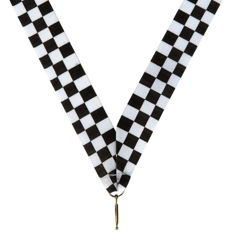 Luxe zwart wit geblokt race medaille halslint met 22 mm breedte