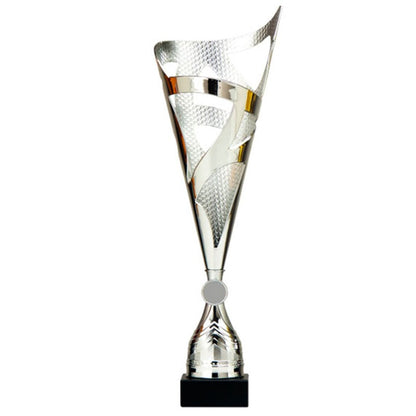 Zilveren Wilsey trofee 45 cm hoog met zwarte voet en ruimte voor gravering
