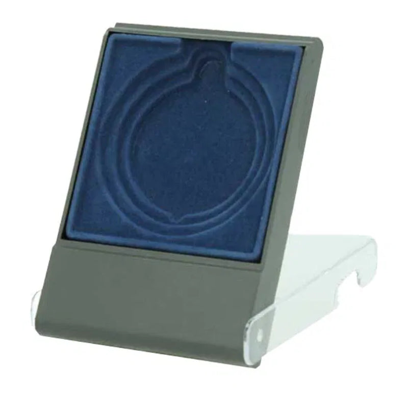 Kunststof medaille doosje blauw geschikt voor 50 60 en 70 mm medailles met transparante deksel