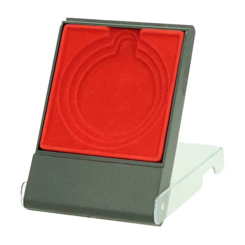 Kunststof medaille doosje rood met transparante deksel geschikt voor 50 60 en 70 mm medailles
