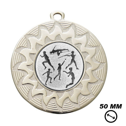 Zilveren sportmedaille 50mm met sportafbeelding