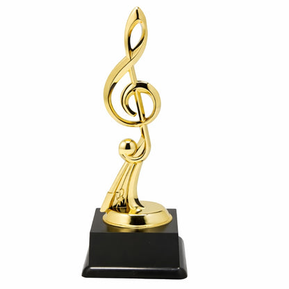Gouden muziek award trofee 20 cm met muzieksleutel en zwarte voet