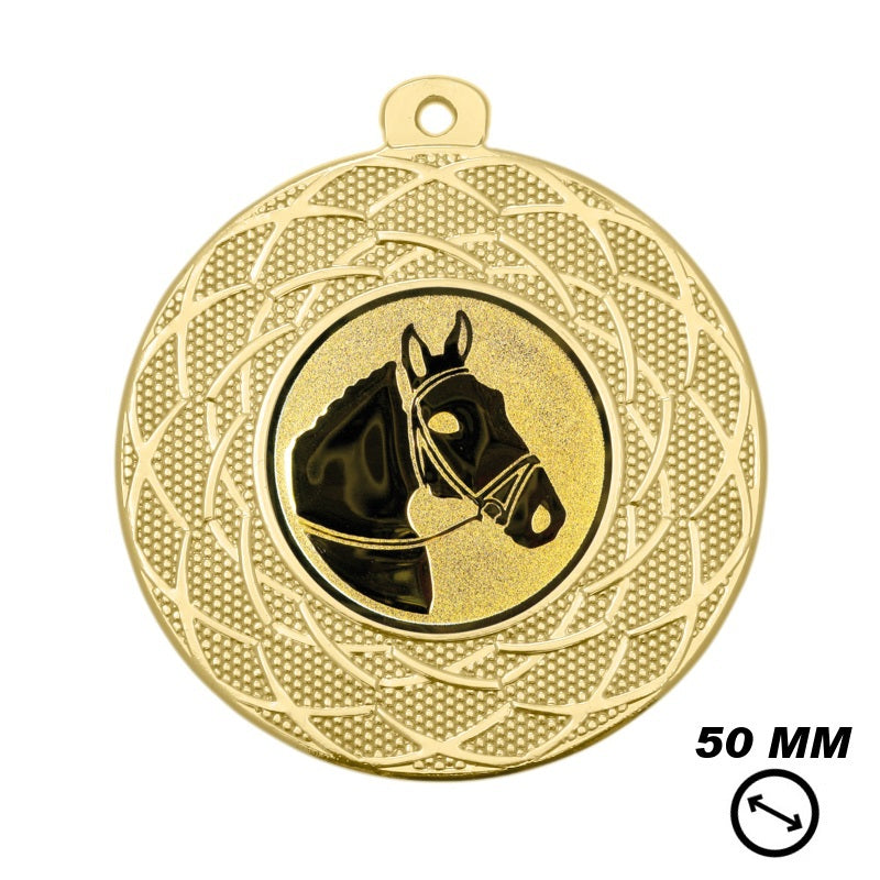 Paardensport medaille goud 50 mm met paardenhoofd