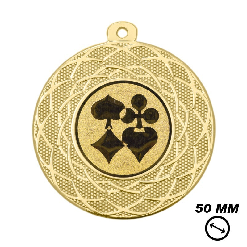 Speelkaarten medaille goud 50 mm met kaart symbolen