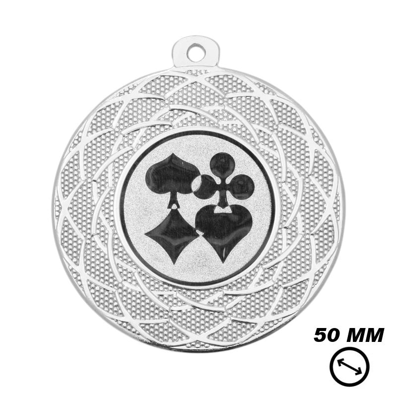 Speelkaarten medaille zilver 50 mm voor kaarttoernooi
