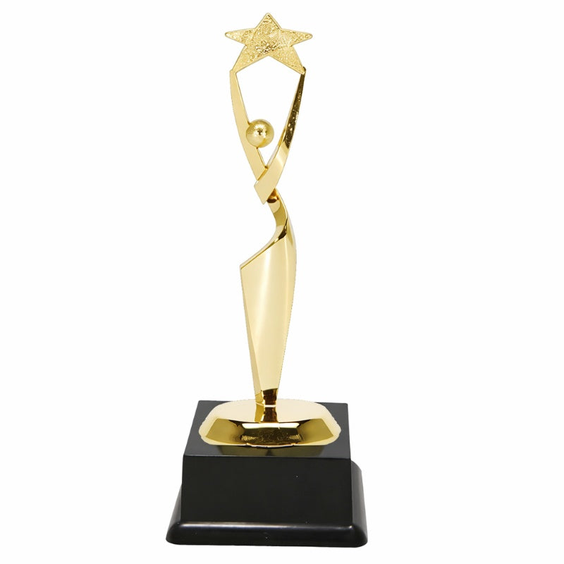 Gouden ster award trofee 19 en 25 cm met zwarte voet