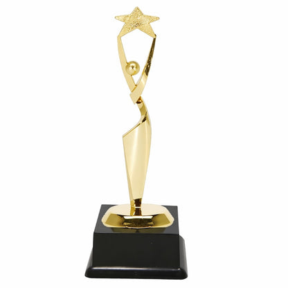 Gouden ster award trofee 19 en 25 cm met zwarte voet