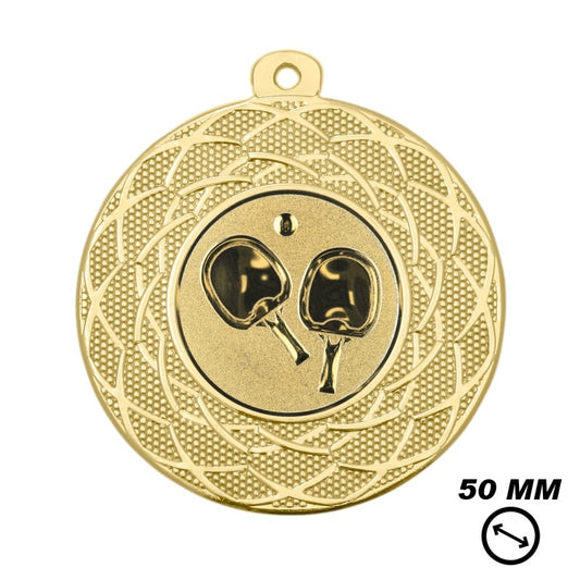 Tafeltennis medaille 50 mm in de kleur goud.