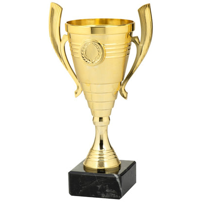Gouden prijzenbeker Chota – 22 cm hoog – klassieke goedkope trofee met marmeren voet