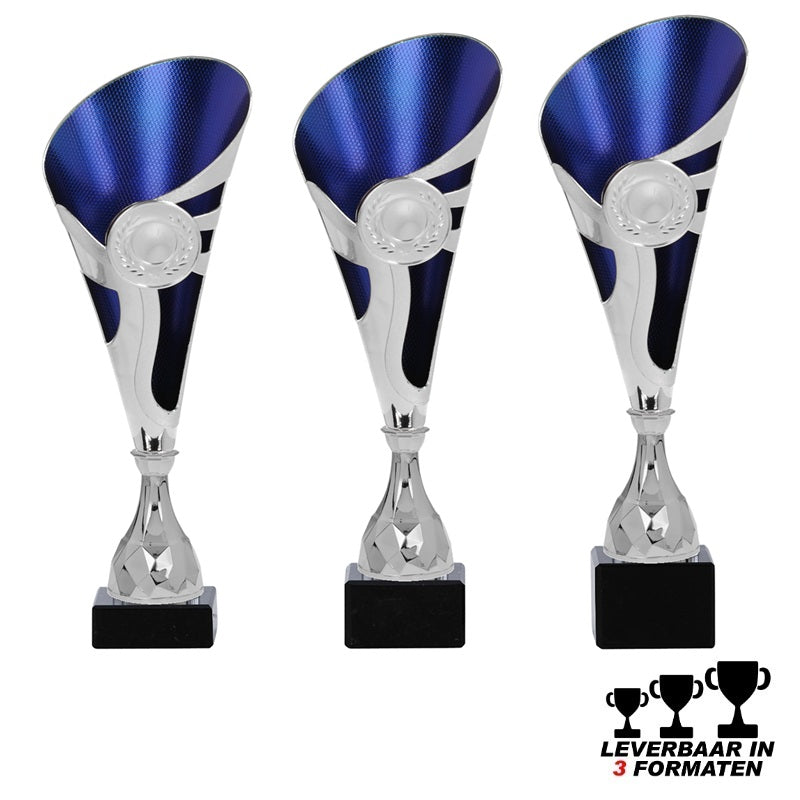 Trofee Karnal blauw zilver prijzenbeker 37 tot 39 cm met logo optie