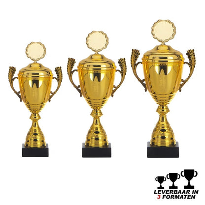 Trofee Maringa grote gouden bokaal 32.5 38.5 42.5 cm met handgrepen