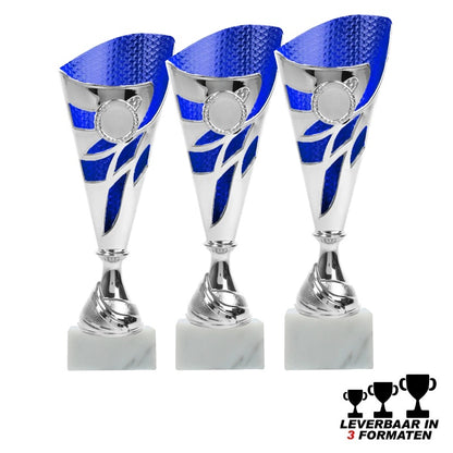 Trofee Oxford MDS009 zilver blauw sportbeker 20, 21 en 22 cm
