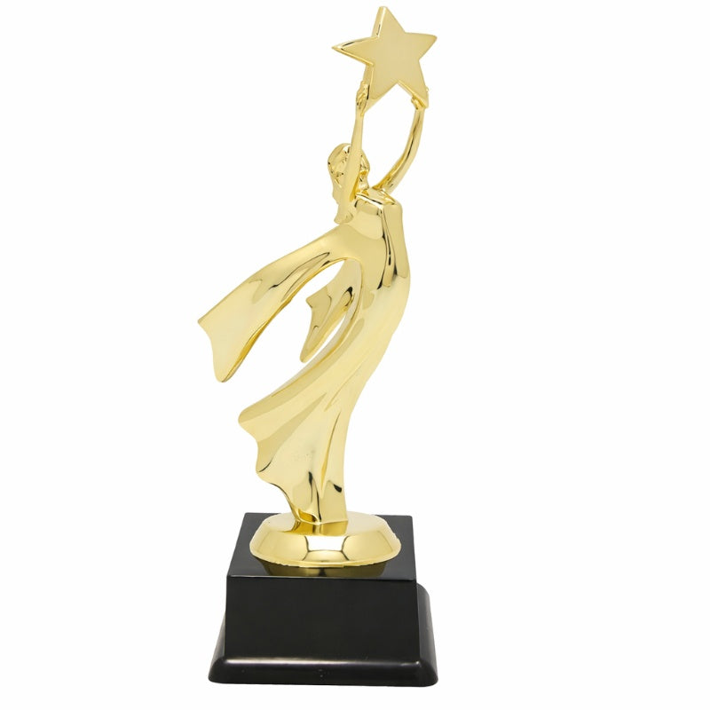 Gouden victory ster award trofee 23 cm met zwarte voet