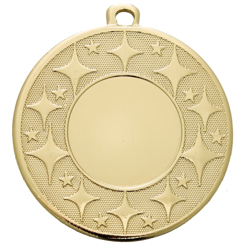 Gouden medaille Zoetermeer – 50 mm – ijzeren voordeelmedaille met sterrendecor en ruimte voor sportafbeelding