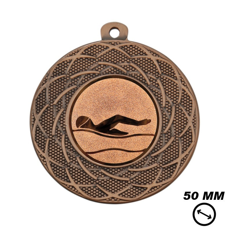 Zwem medaille brons 50 mm met afbeelding van zwemmer