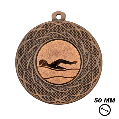 Zwem medaille brons 50 mm met afbeelding van zwemmer
